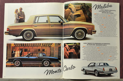 Vintage car advertisement featuring a Chevrolet Malibu and Monte Carlo.