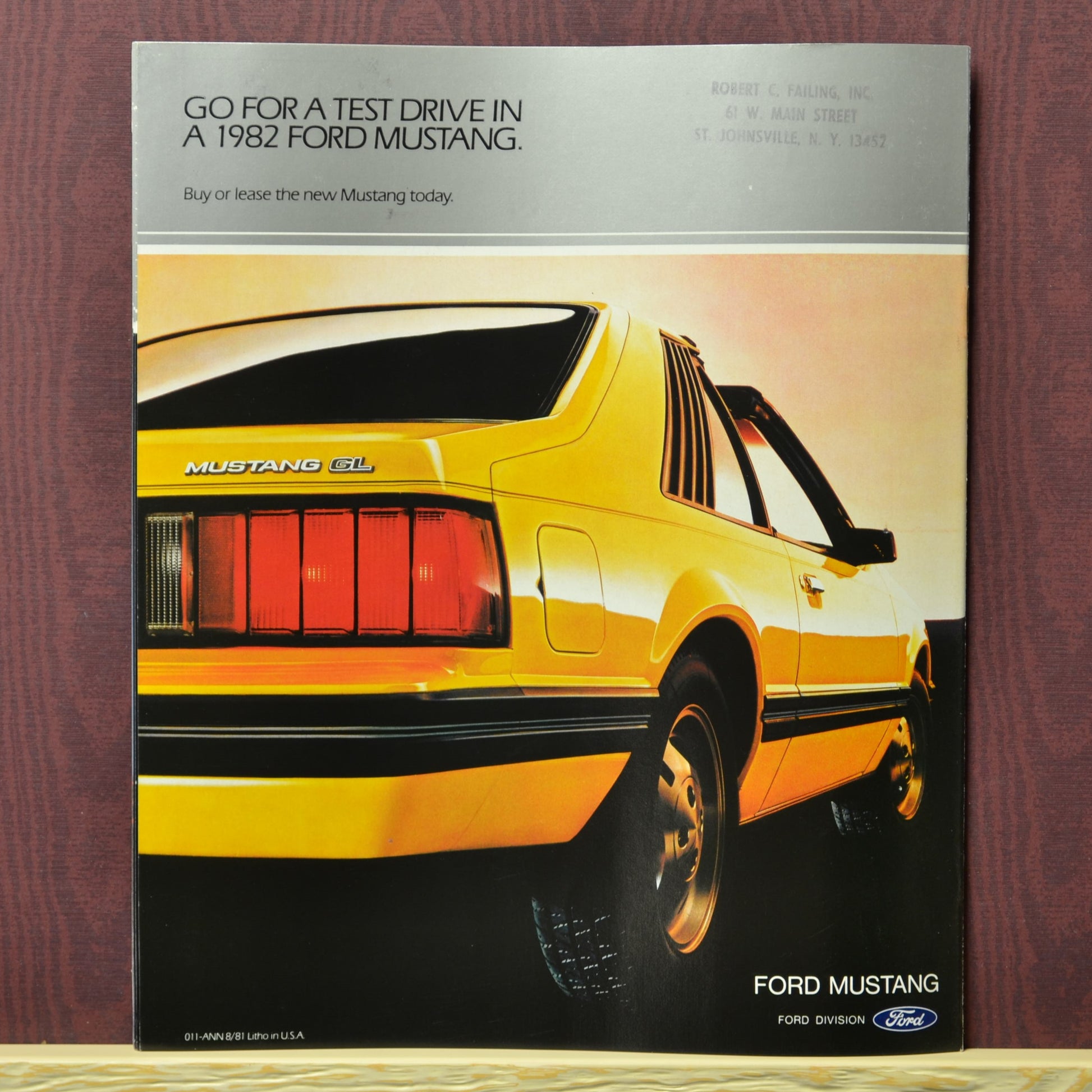 Back page of the 1982 Ford Mustang  brochure 