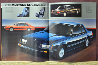 Interior pages of the 1982 Ford Mustang brochure showing the Mustang GL and L series 