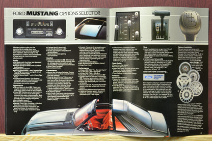Interior pages of the 1982 Ford Mustang brochure showing the Mustang Options selector