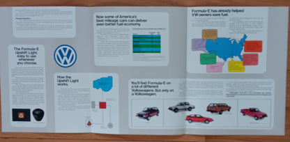 1982 Volkswagen Formula-E brochure inside pages with diagrams and Volkswagen models