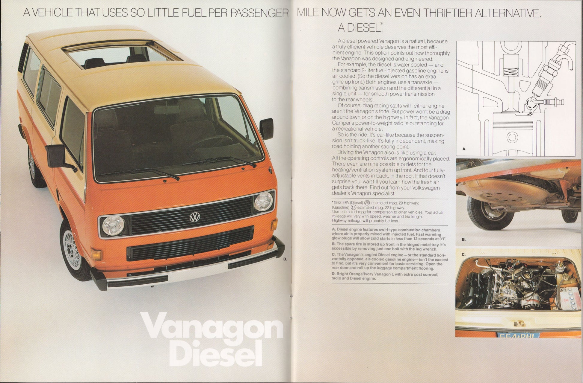 1982 vw vanagon diesel brochure engine and specs