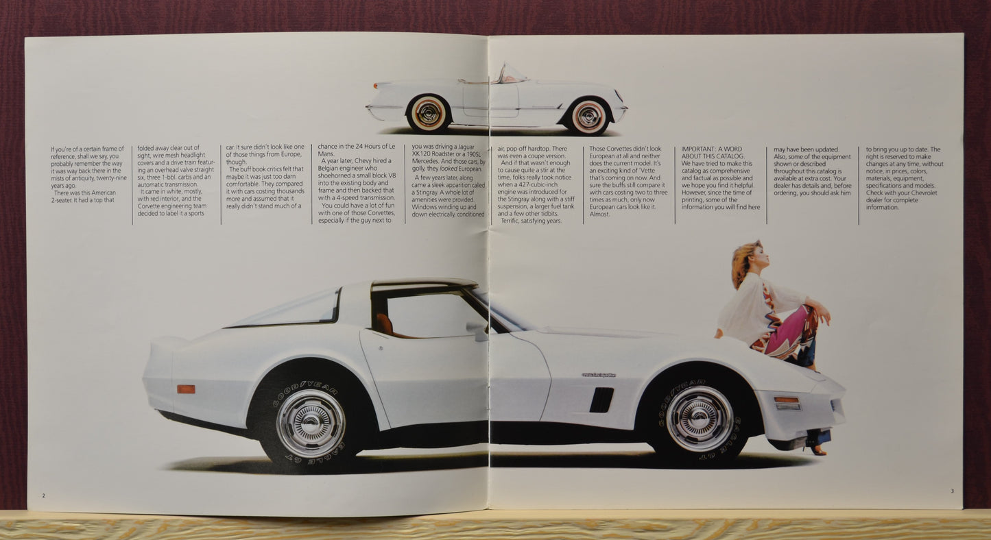 1982 Chevrolet Corvette brochure with white Corvettes