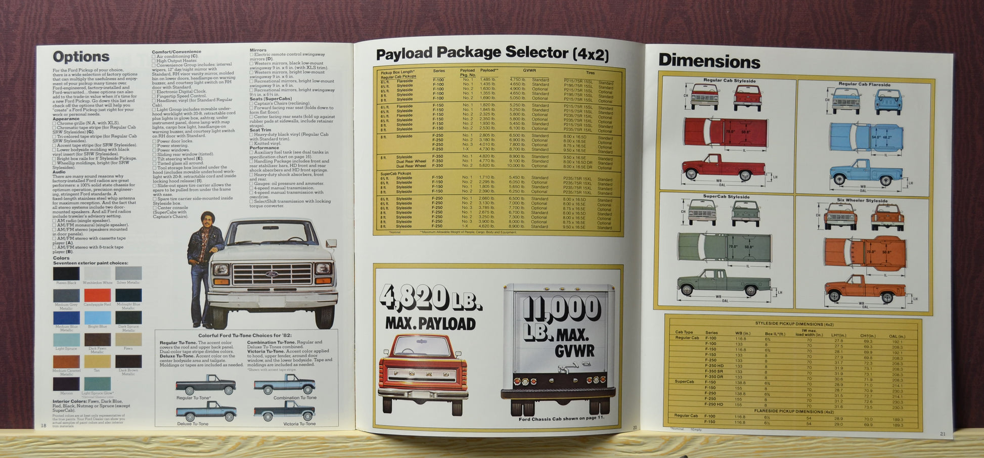 1982 Ford Truck brochure with payload specs and dimensions