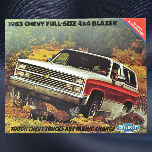 1983 Chevy Blazer squarebody dealer sales brochure front cover showcasing the rugged full-size 4x4 Blazer.