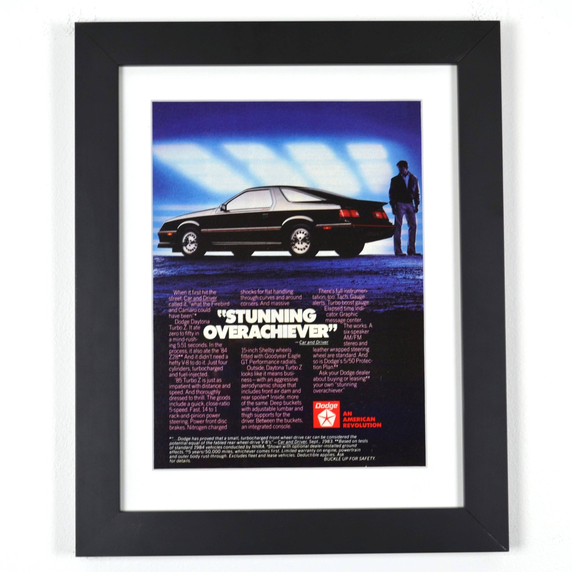 1985 Dodge Daytona Turbo Z Ad – Retro Muscle & Performance Art framed