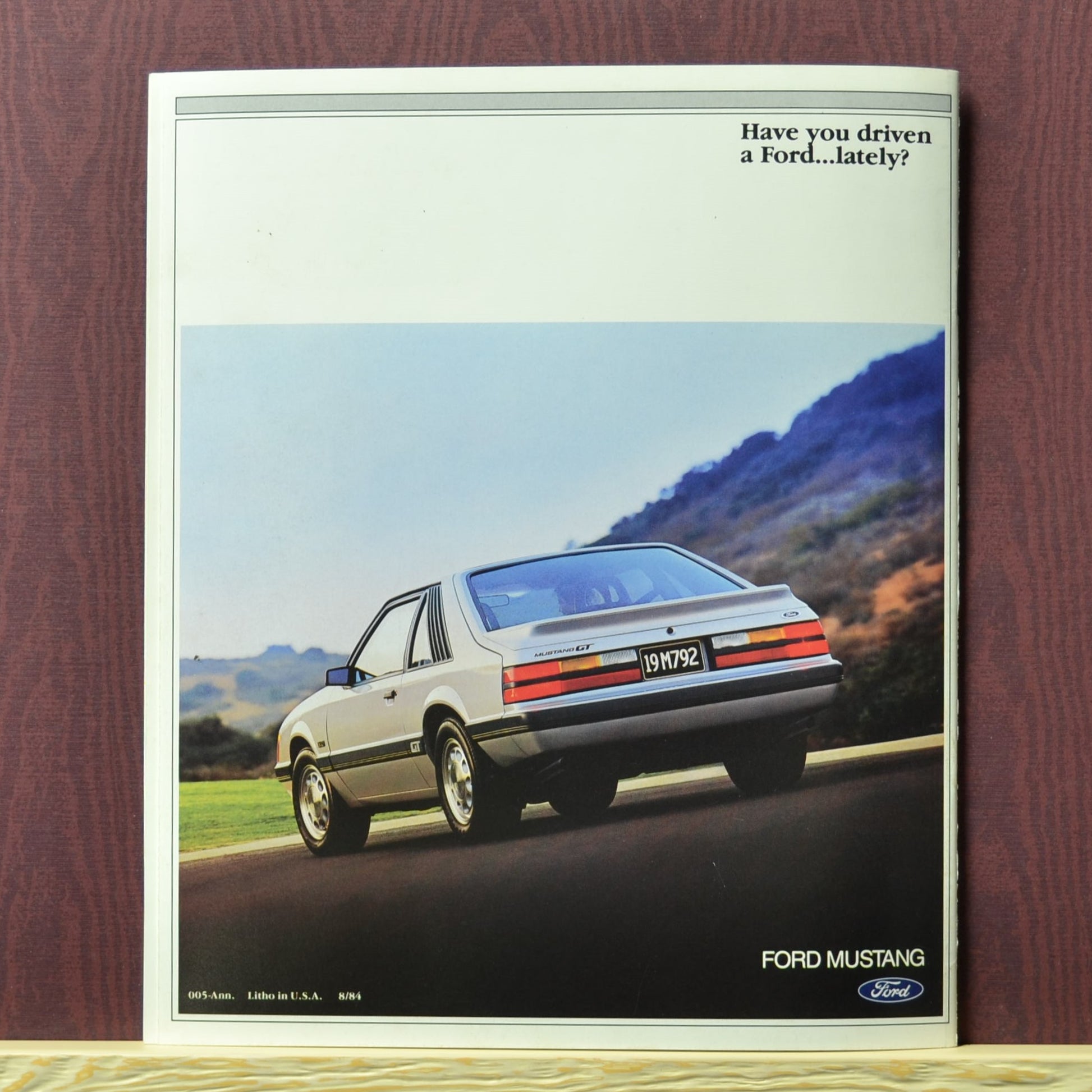 Featuring a classic Mustang GT on the back cover from the 1985 dealer brochure.