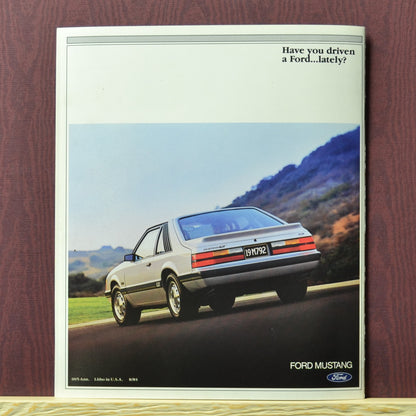 Featuring a classic Mustang GT on the back cover from the 1985 dealer brochure.