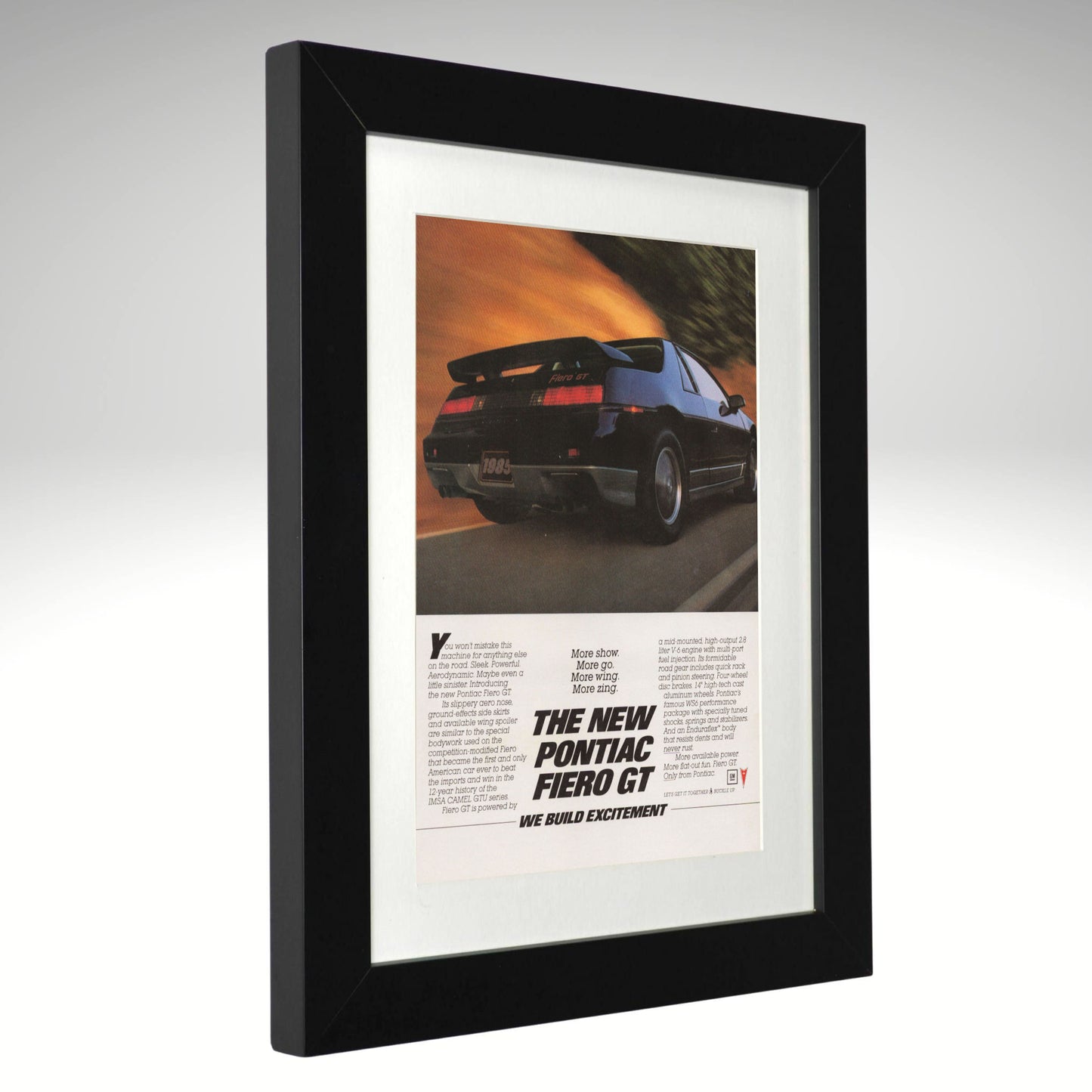 1985 Pontiac Fiero GT Framed Vintage Advertisement 12x15