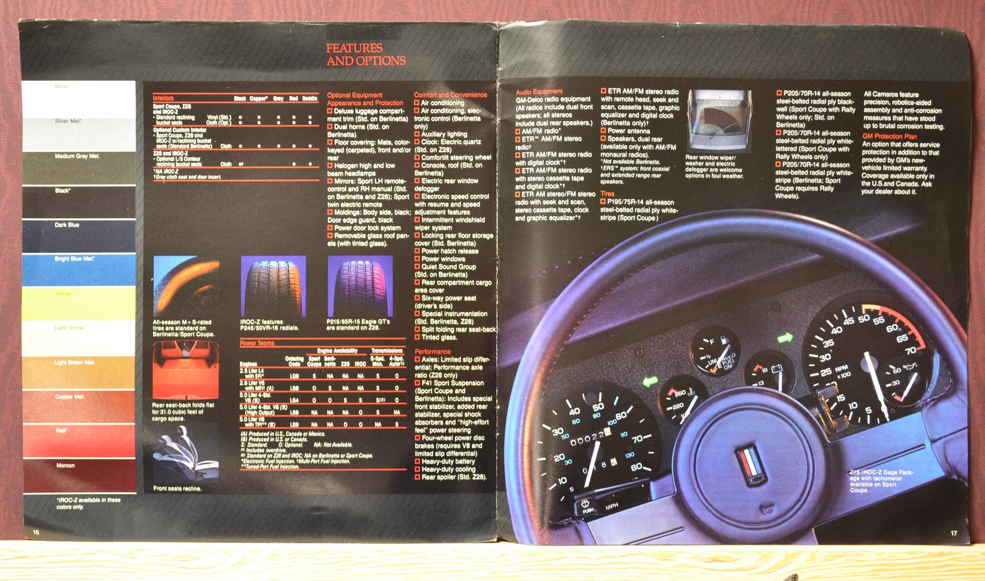 1985 Chevy Camaro dealer brochure, features and options