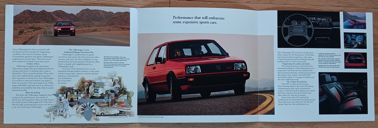 1986 Volkswagen GTI brochure interior pages original six page bi-fold