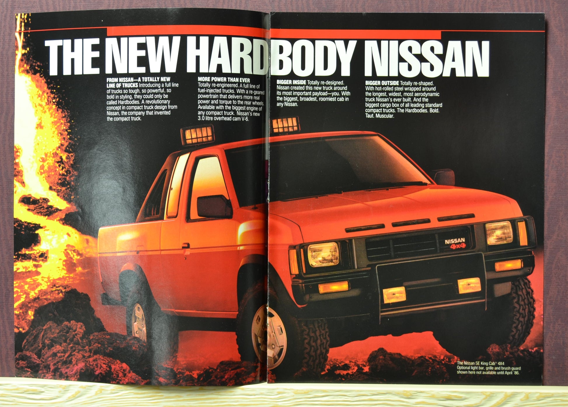 Interior spread of Nissan King Cab SE 4x4 against lava flow

