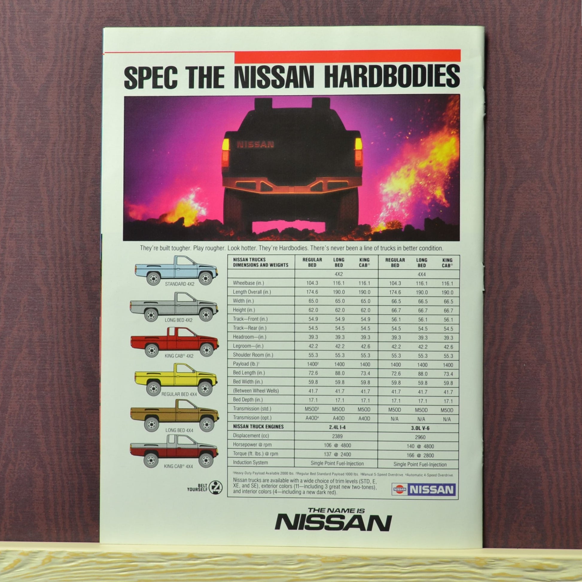 Back cover with Hardbody models and spec chart