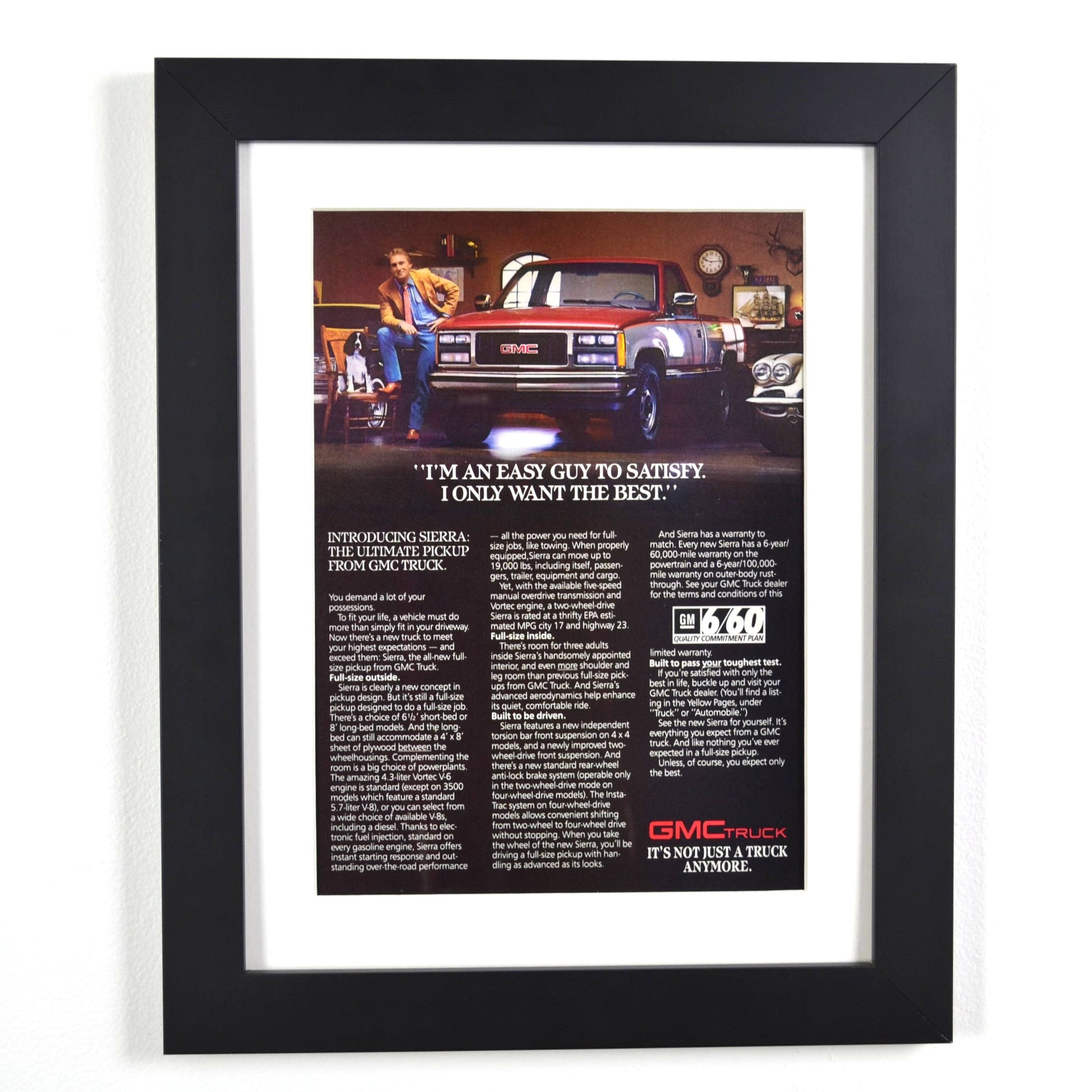 Framed 1987 GMC Sierra vintage print ad – classic pickup truck wall art, GMC collectibles