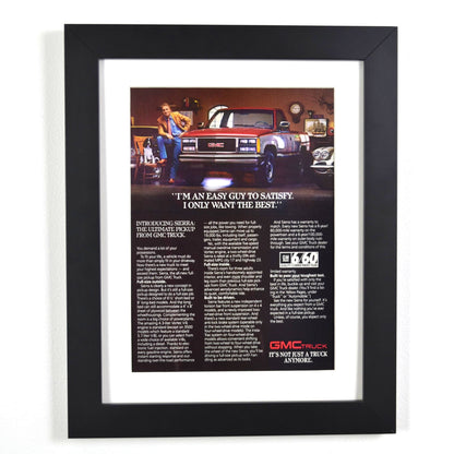 Framed 1987 GMC Sierra vintage print ad – classic pickup truck wall art, GMC collectibles