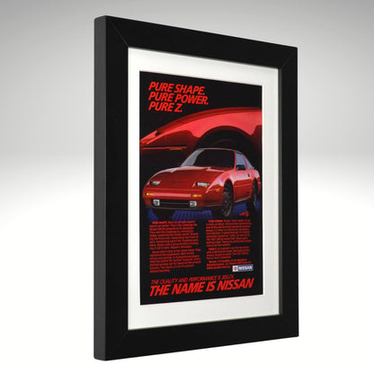 Framed poster of a red Nissan 300 ZX car with text on a gray background
