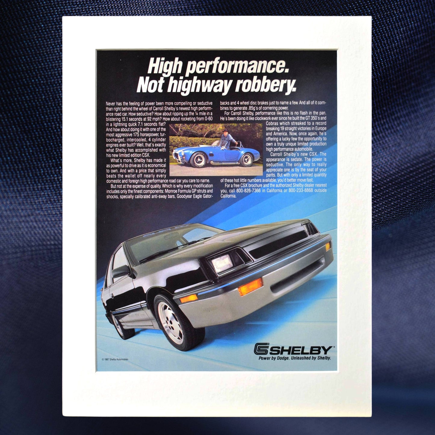 1987 Shelby CSX vintage print ad – classic turbo Mopar wall art, Shelby collectibles