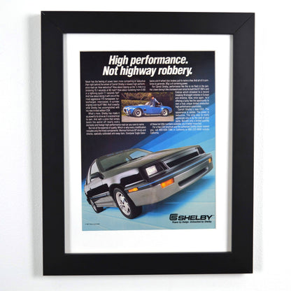 Framed 1987 Shelby CSX vintage print ad – classic turbo Mopar wall art, Shelby collectibles