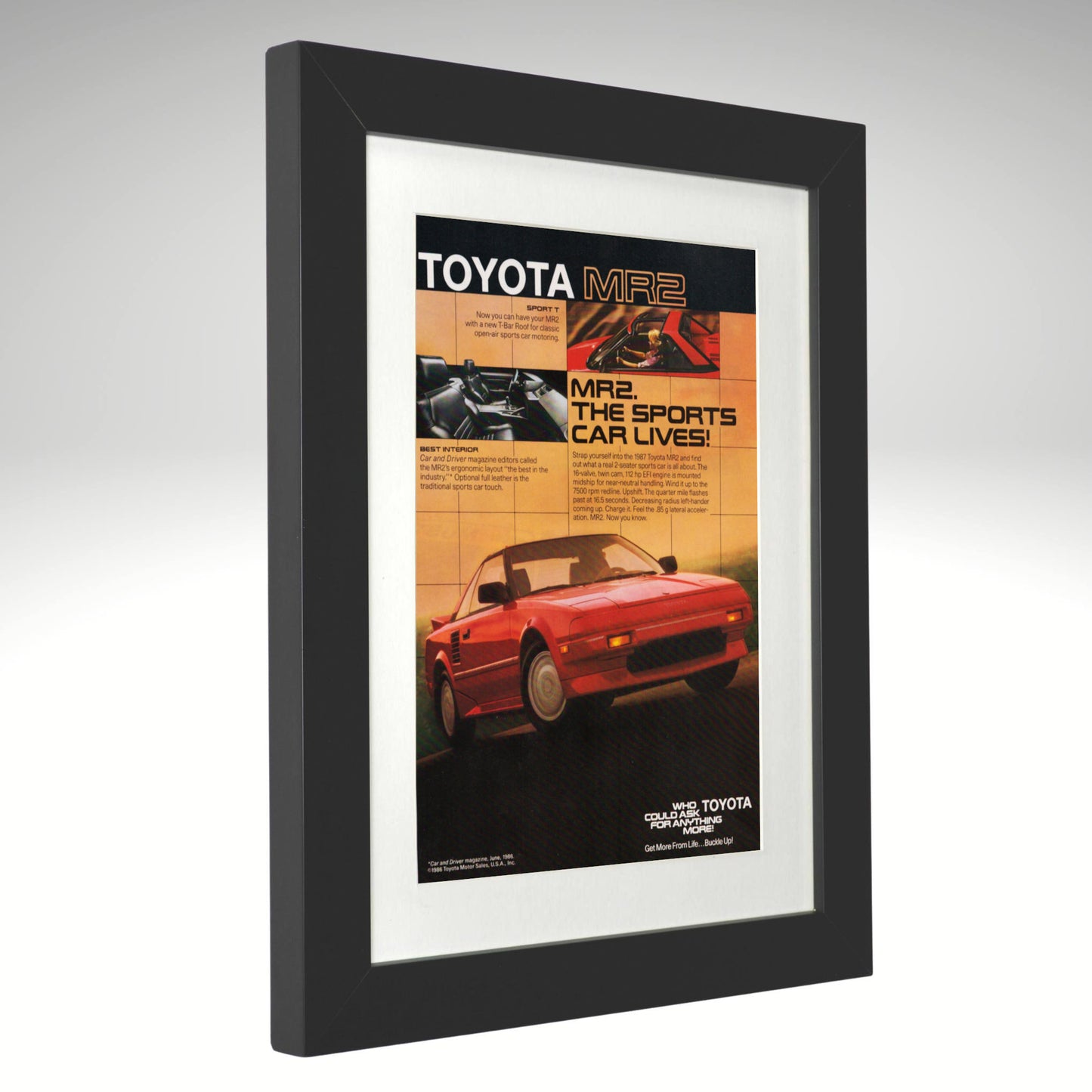 1987 Toyota MR2 framed vintage print 12x15 mid engine sports car wall art garage decor