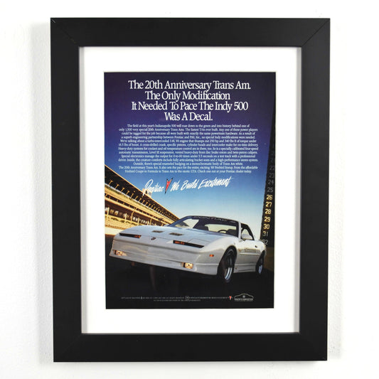 Framed 1989 Pontiac Trans Am Indy 500 Pace Car Ad – Vintage Print Wall Art for Garage Decor