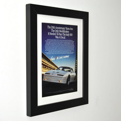 Framed 1989 Pontiac Trans Am Indy 500 Pace Car Ad – Vintage Print Wall Art for Garage Decor side view