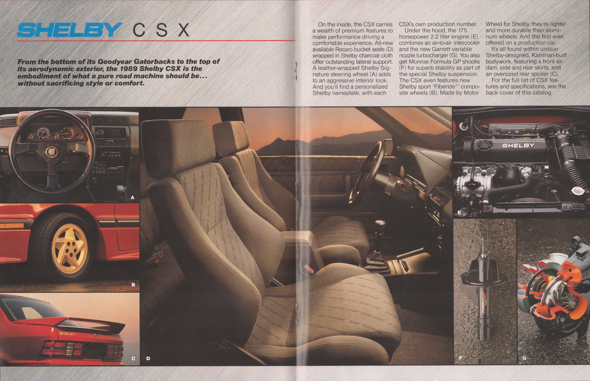 1989 Shelby CSX interior engine dealer brochure