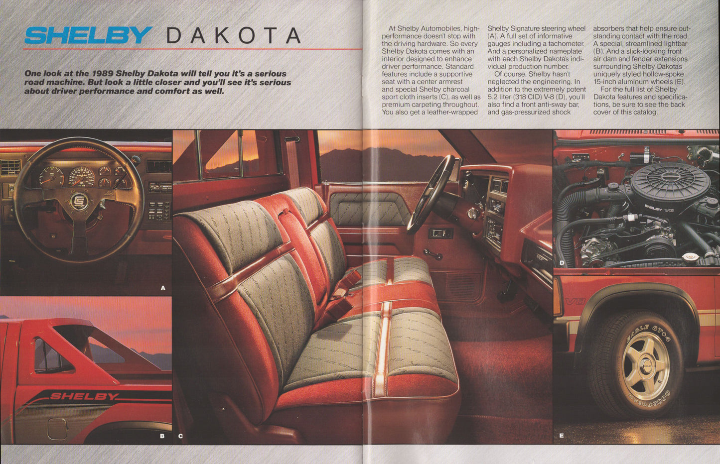 1989 Shelby Dakota interior features dealer brochure