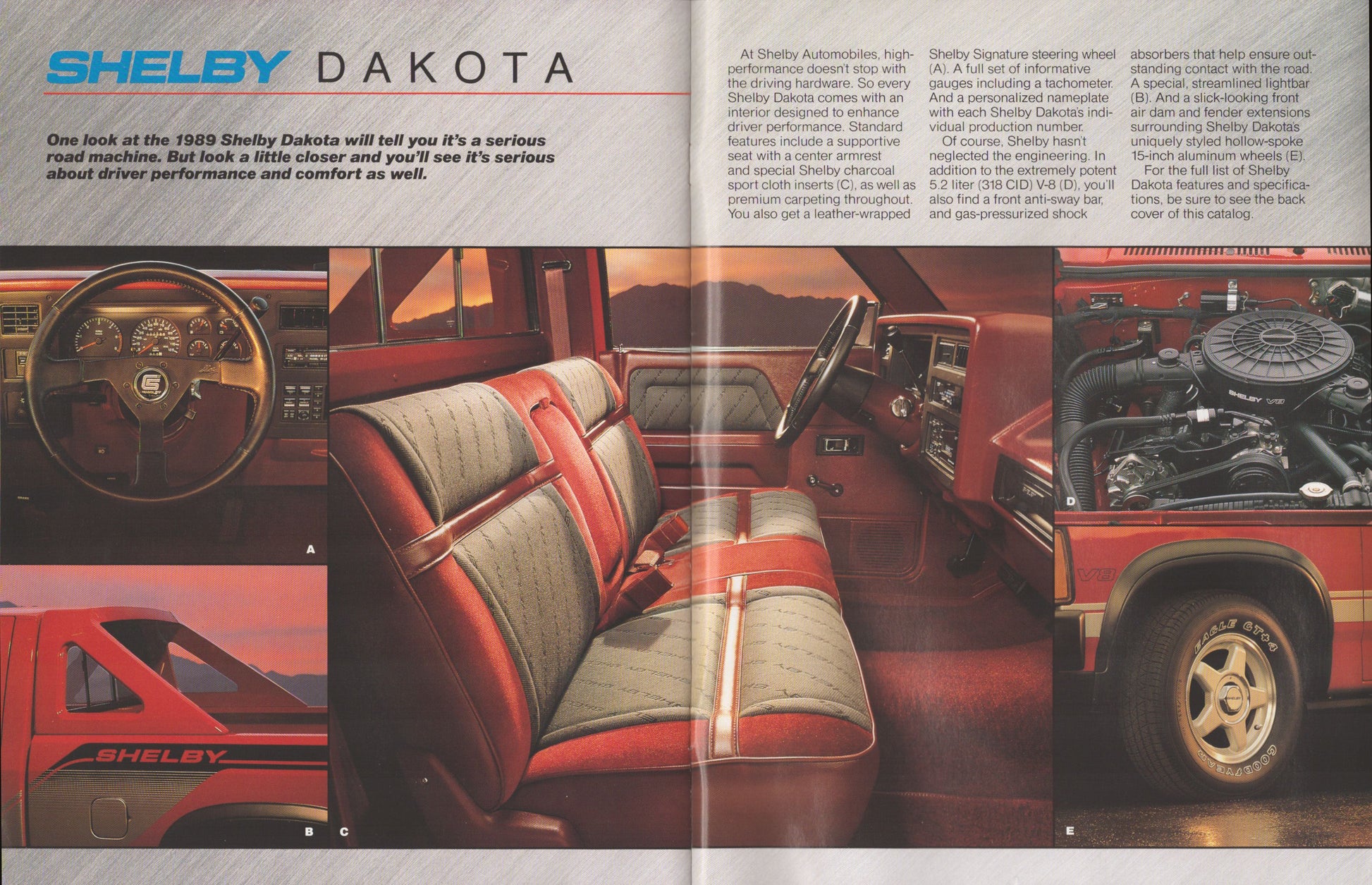 1989 Shelby Dakota interior features dealer brochure