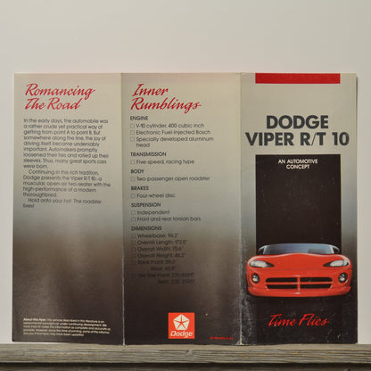 1989 Dodge Viper R/T 10 concept brochure interior specs engine dimensions tri fold Mopar collector brochure