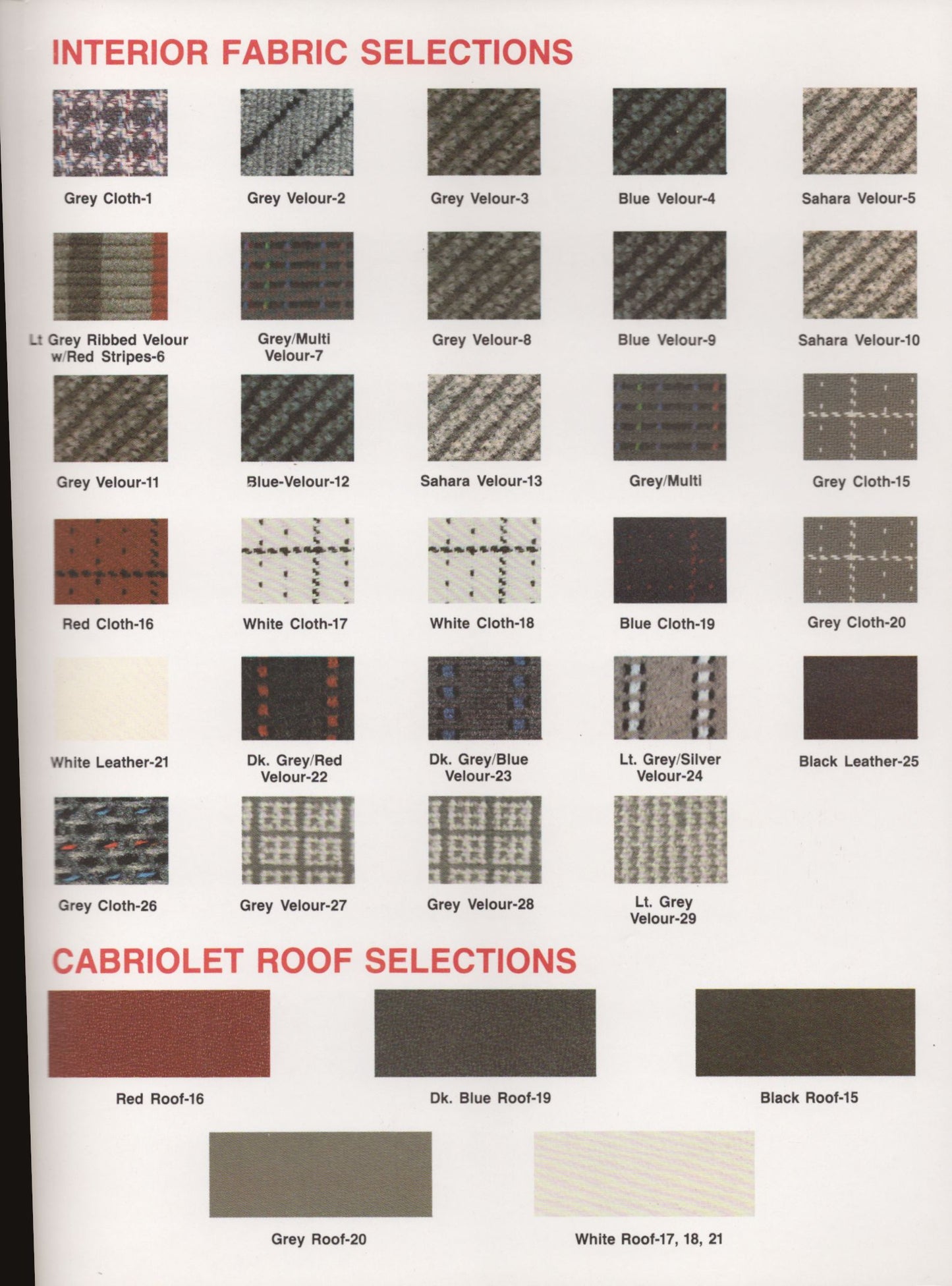 1990 Volkswagen Color and Upholstery Guide interior fabric and upholstery samples
