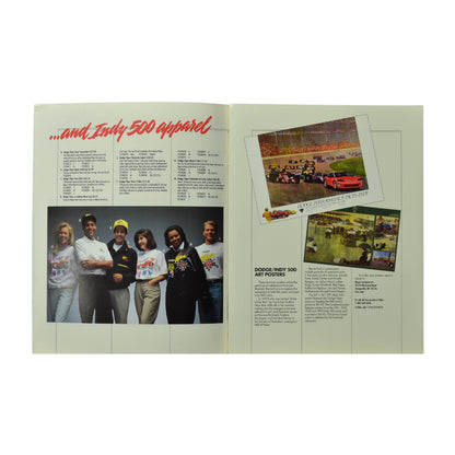 Spread featuring official Dodge Indy 500 apparel, including t-shirts, jackets, and hats and art posters.