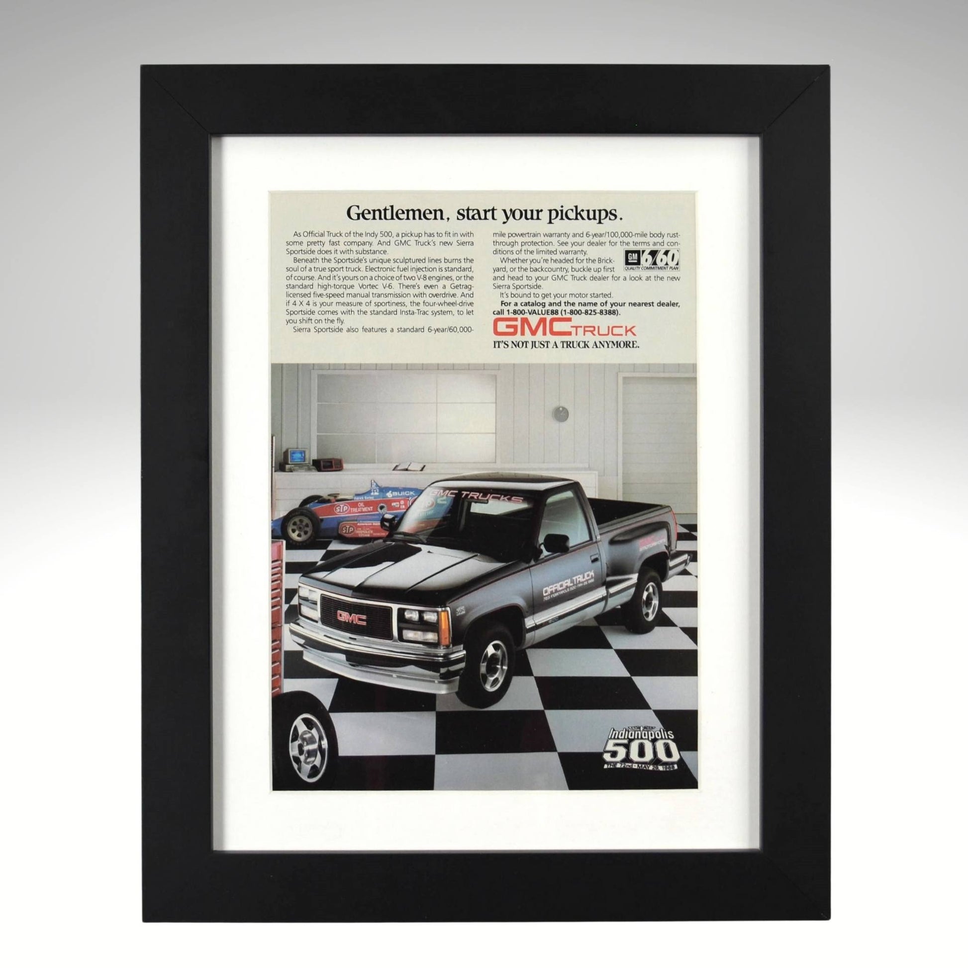 Framed 1991 GMC pick up Truck Indy 500  pace truck Ad Print