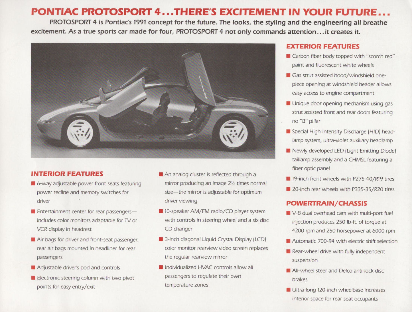 1991 Pontiac Protosport 4 concept car original dealer sales flyer GM prototype back cover