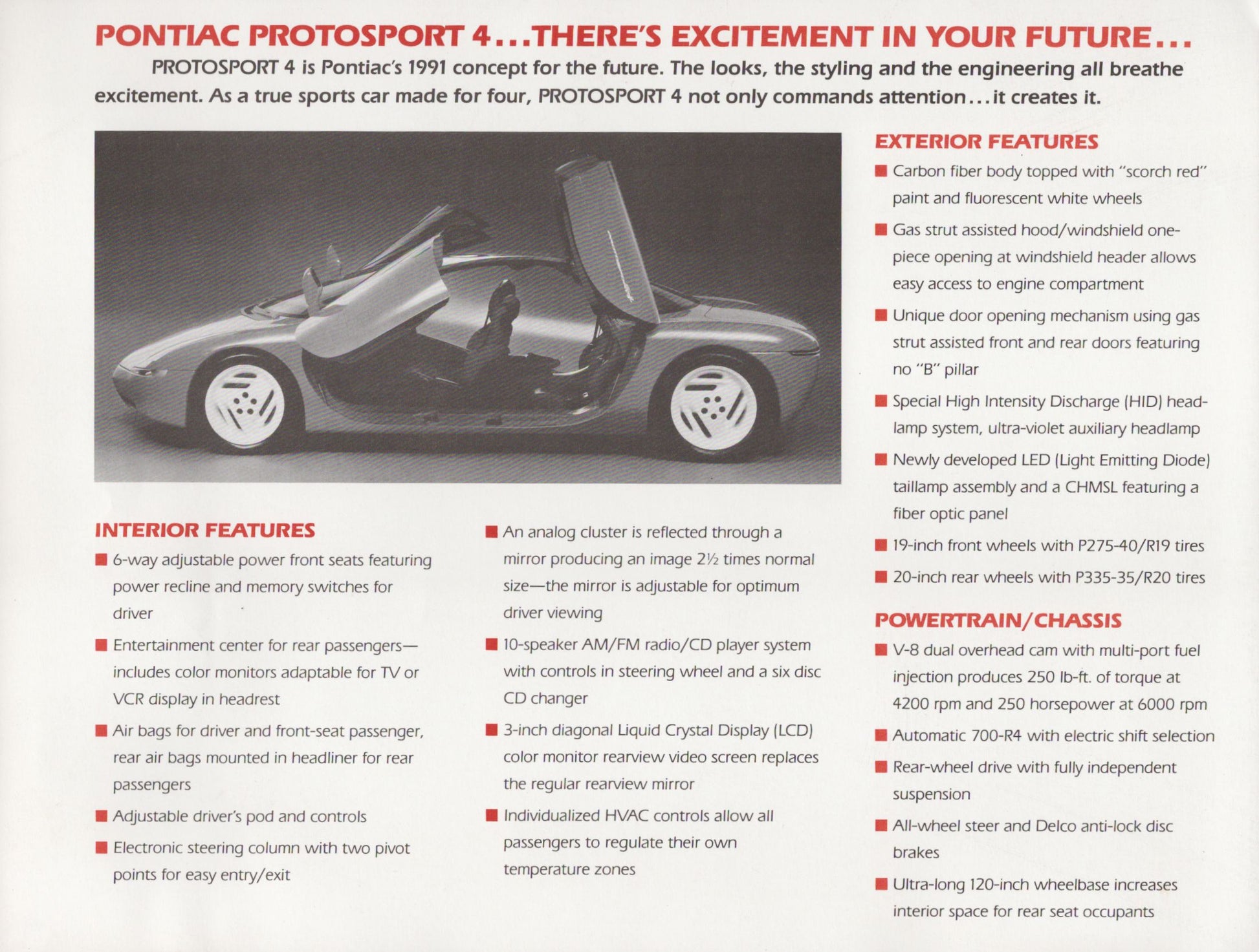 1991 Pontiac Protosport 4 concept car original dealer sales flyer GM prototype back cover