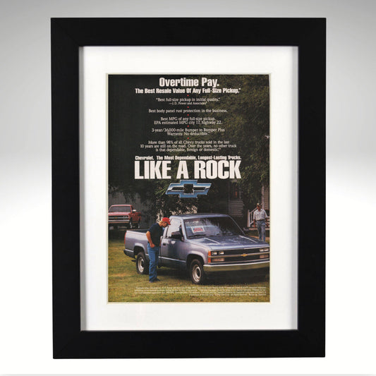 1992-chevy-pickup-like-a-rock-overtime-pay-framed-print-truck-art