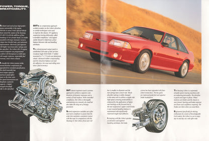 1993 Ford Mustang Cobra original dealer sales brochure cover featuring the SVT Cobra coupe inner pages
