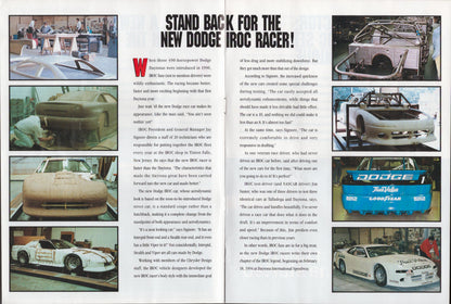 Advertisement for the new Dodge IROC Racer with images of the car and text.
