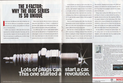 Bosch spark plug advertisement with text about IROC series and revolution.