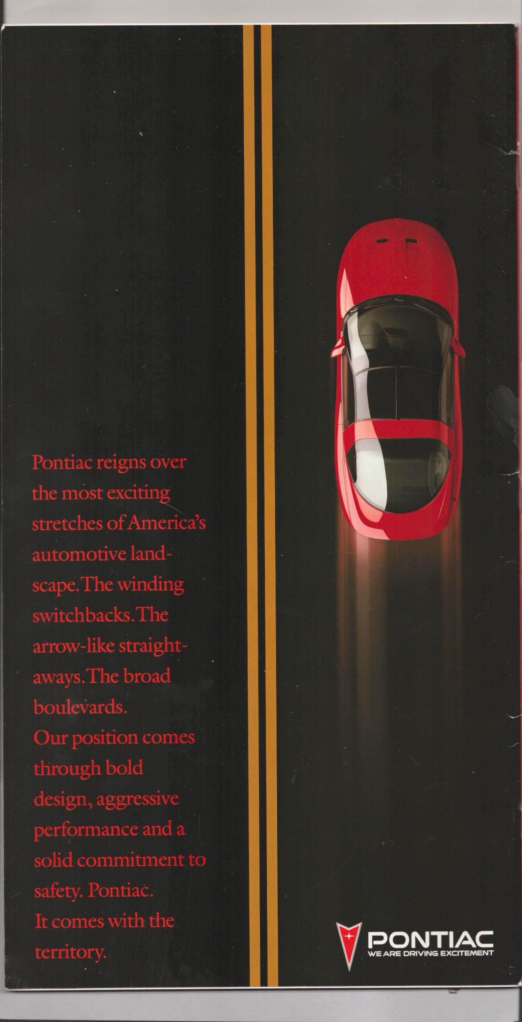 Advertisement for 1995 Pontiac featuring a red car on a black background with text.