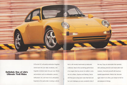 Yellow Porsche 911 car on a reflective surface with a striped background