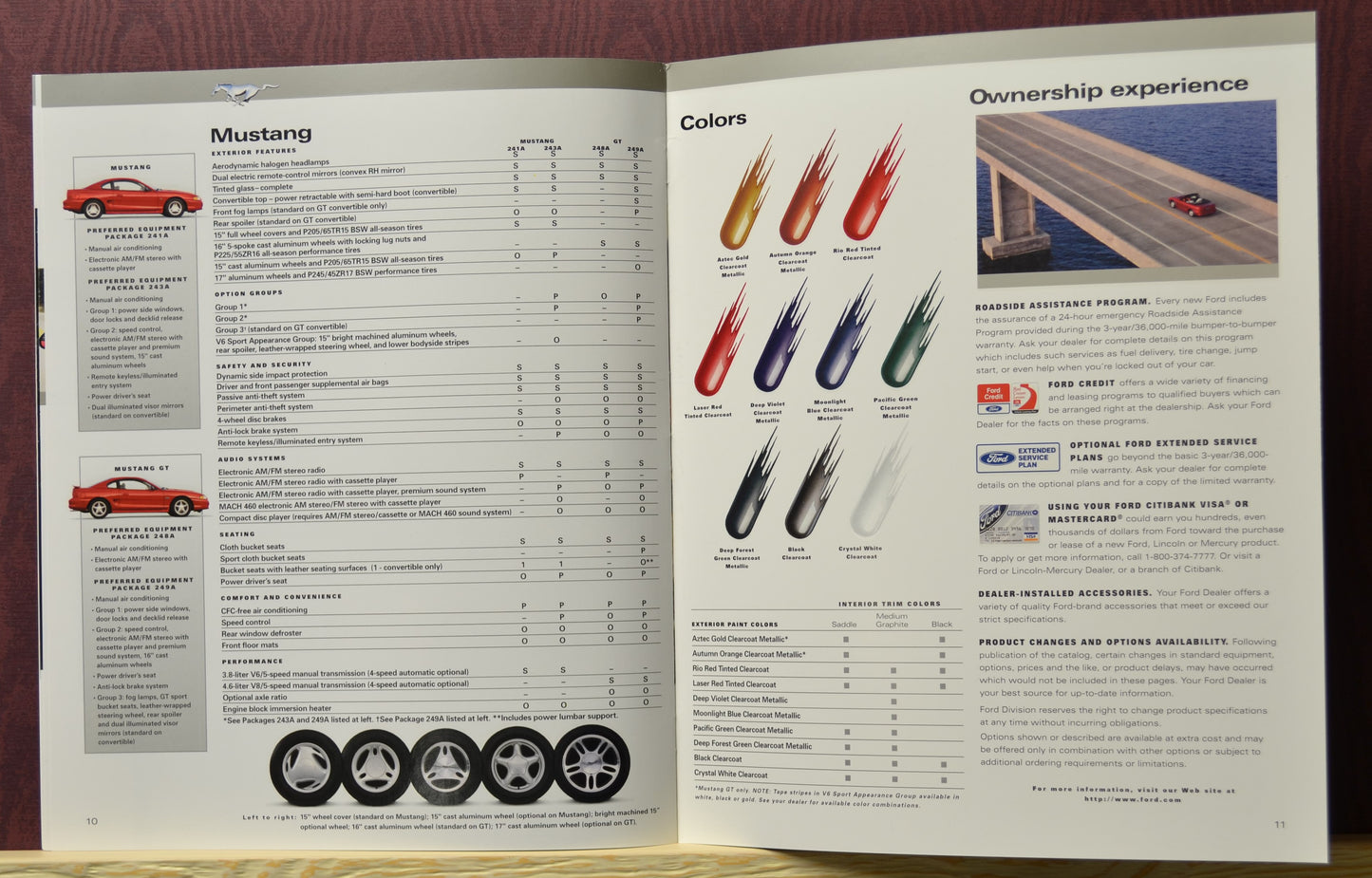 Features and colors for 1997 Ford Mustang Dealer Brochure memorabilia