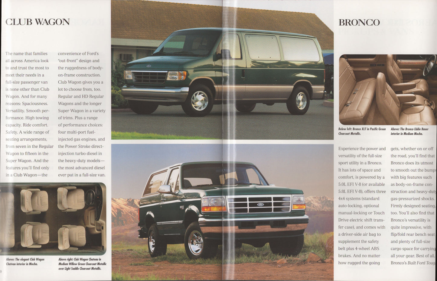 1997 Ford Trucks dealer brochure showing Bronco  and Club wagon van original sales literature