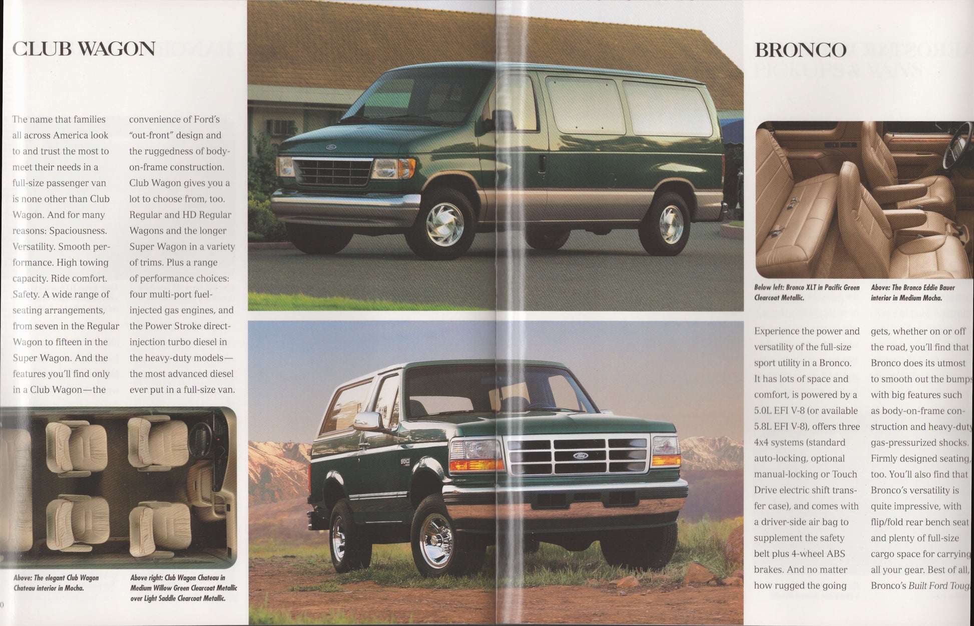 1997 Ford Trucks dealer brochure showing Bronco  and Club wagon van original sales literature