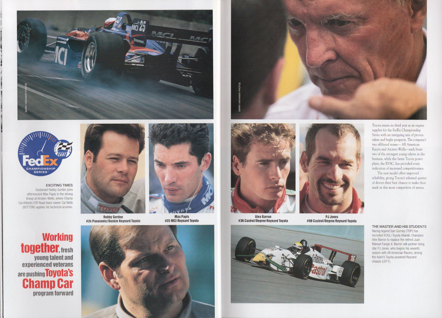 Collage of race car drivers and Toyota Champ Car with FedEx logo