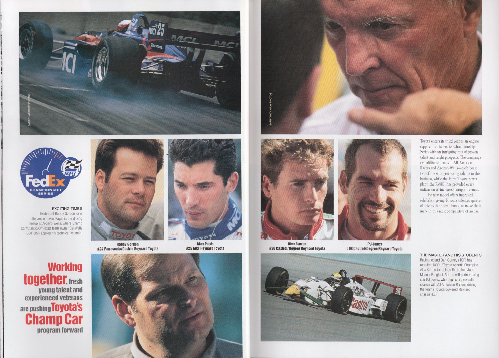 Collage of race car drivers and Toyota Champ Car with FedEx logo