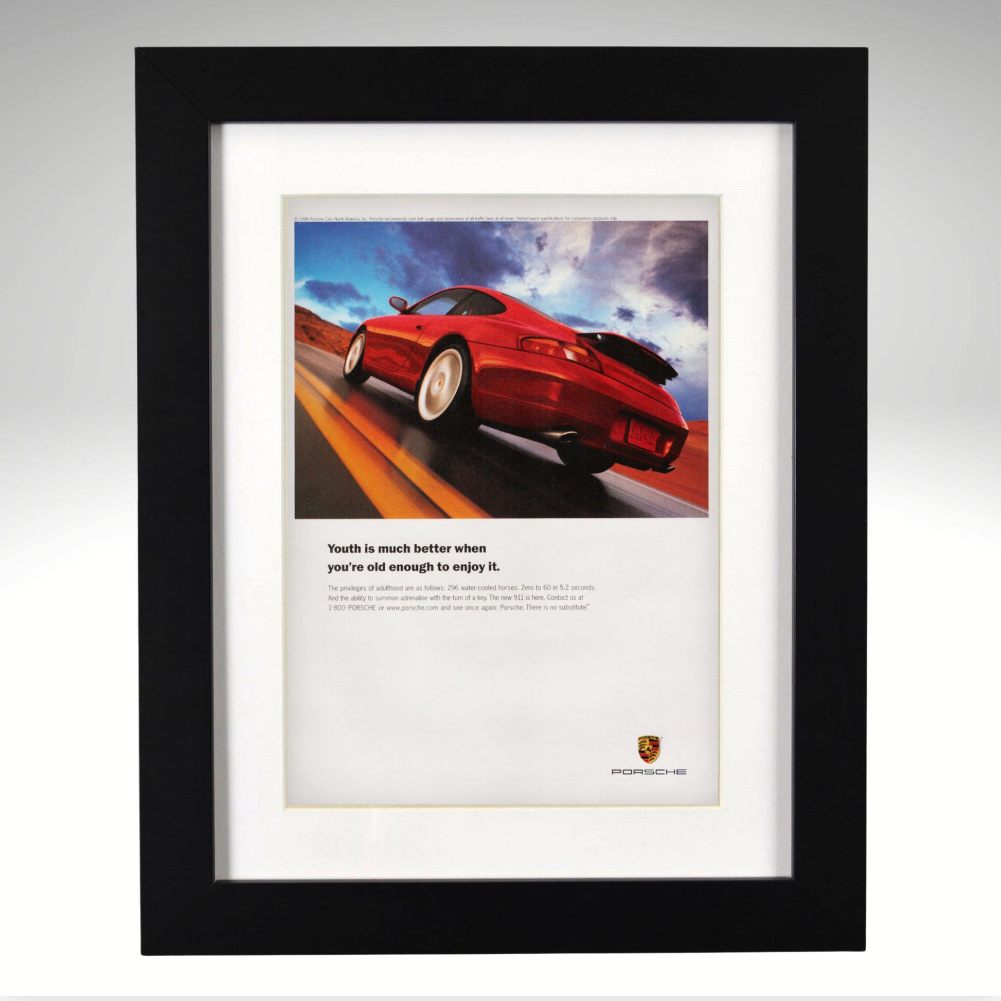 1998 Porsche 911 Carrera red car original ad framed print
