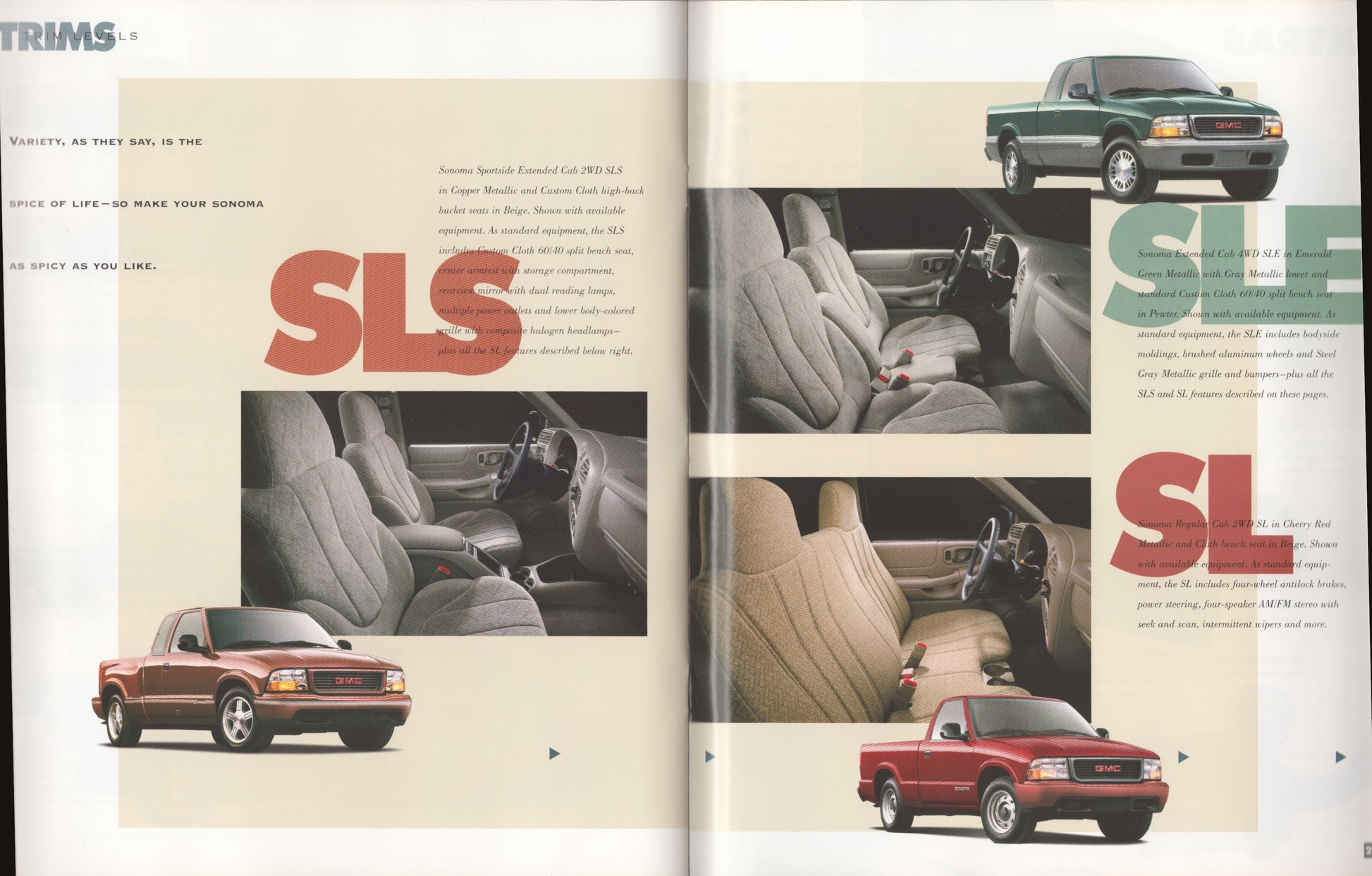 1998 GMC Sonoma pickup truck original dealer sales brochure trim level pages