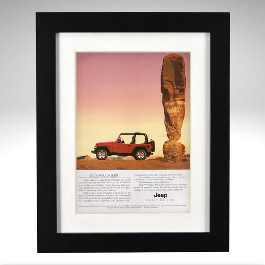 1999 Jeep Wrangler framed vintage print 12x15 desert scene open top 4x4 wall art garage decor