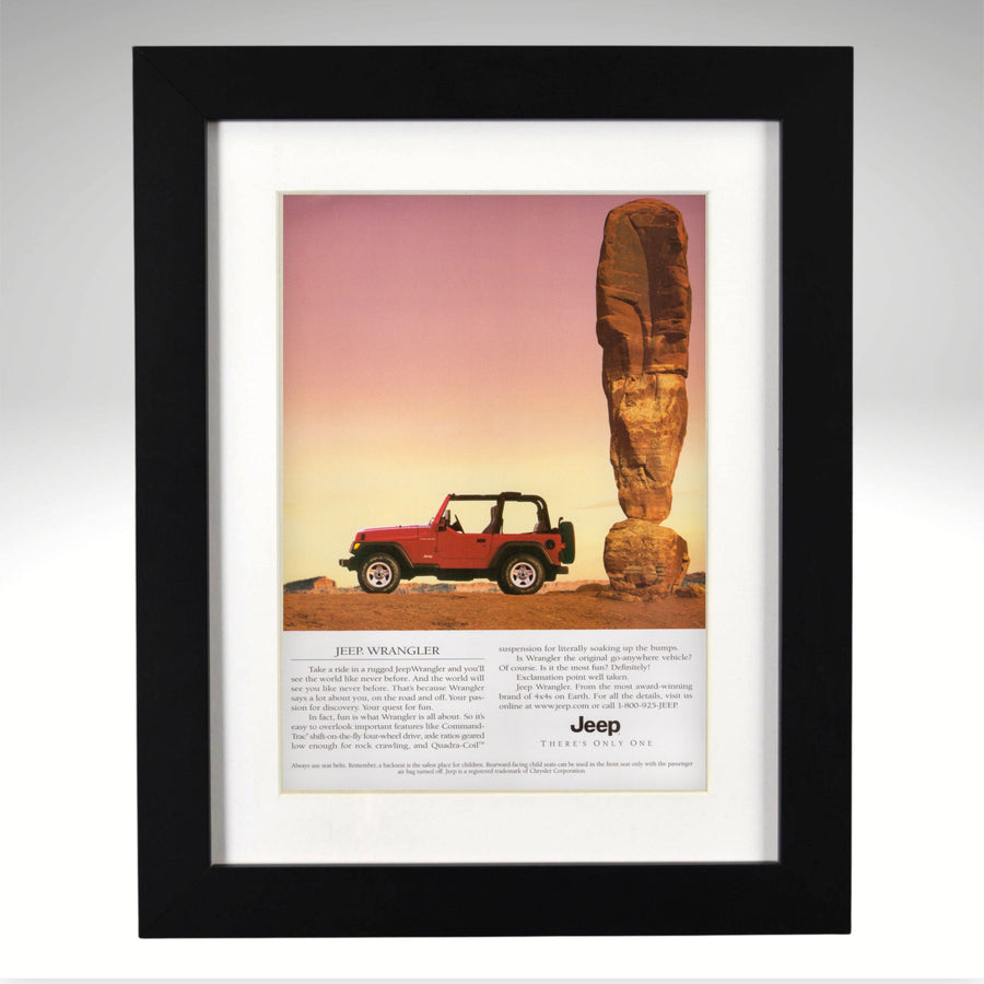 1999 Jeep Wrangler framed vintage print 12x15 desert scene open top 4x4 wall art garage decor