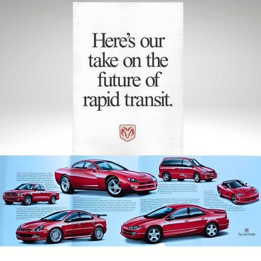 Advertisement brochure featuring 1999 Dodge R/T line up with text about the future of rapid transit, including a Dodge logo.